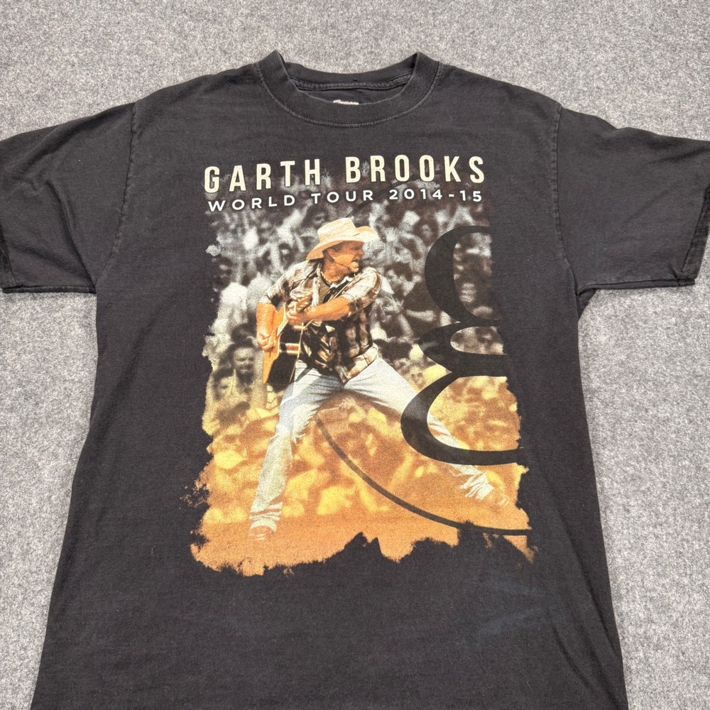 Garth Brooks World Tour 2014-15 Hanes Beefy-T Black Graphic T-Shirt Mens Medium